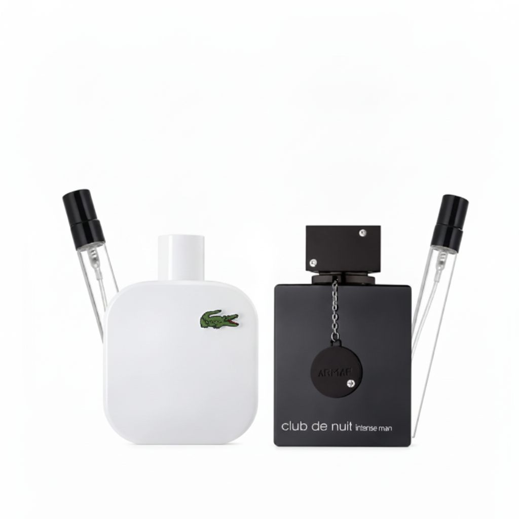Pack Eau de Lacoste L.12.12. White 10ml & Club de Nuit Intense Man 10ml + decant gratuit